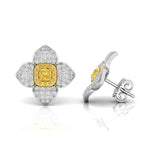 Yellow Cushion Cut CZ Stone Floral Inspire Stud Earring For Mother's Day Gift ( 1 7/10 TCW )