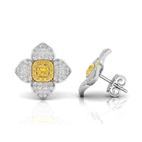 Yellow Cushion Cut CZ Stone Floral Inspire Stud Earring For Mother's Day Gift