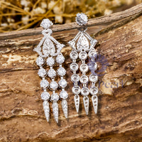 Round Cut Moissanite Antique Victorian Chandelier Drop Earrings For Party Wear