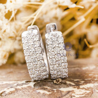 Pave Set Classic Round Cut Moissanite Women’s Huggies Earrings