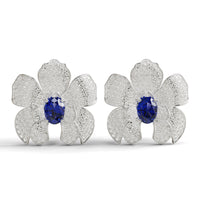 Blue Sapphire Oval & Round Cut CZ Stone Orchid Flower Stud Earrings