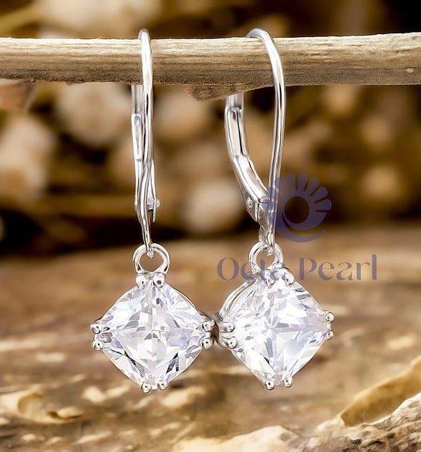 Cushion Cut Moissanite Cute Solitaire Drop Lever back Earrings