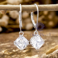 Cushion Cut Moissanite Cute Solitaire Drop Lever back Earrings