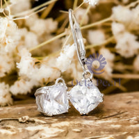 Cushion Cut Moissanite Cute Solitaire Drop Lever back Earrings