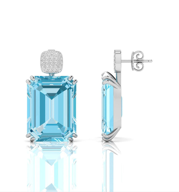 Aqua Emerald Cut CZ Stone Stud Or Dangle Earrings For Party Wear- Birthday Gift