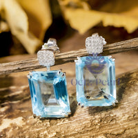 Aqua Emerald Cut CZ Stone Stud Or Dangle Earrings For Party Wear- Birthday Gift