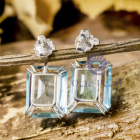 Aqua Emerald Cut CZ Stone Stud Or Dangle Earrings For Party Wear- Birthday Gift