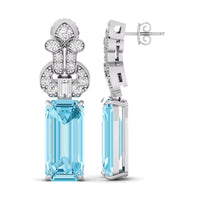 Aqua Emerald Cut CZ Stone Antique Vintage Style Drop Dangle Earrings