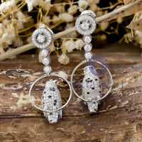 Black & White Round Cut CZ Stone Bird Inspire Drop Dangle Earrings For Women