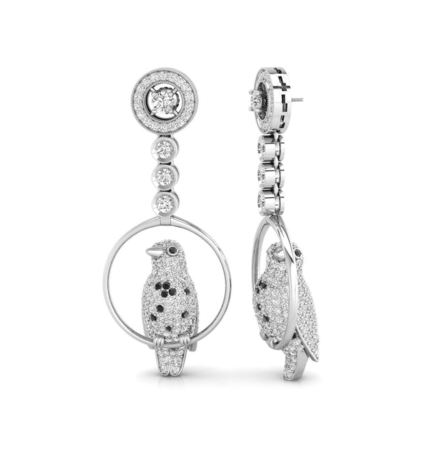 Black & White Round Cut CZ Stone Bird Inspire Drop Dangle Earrings For Women