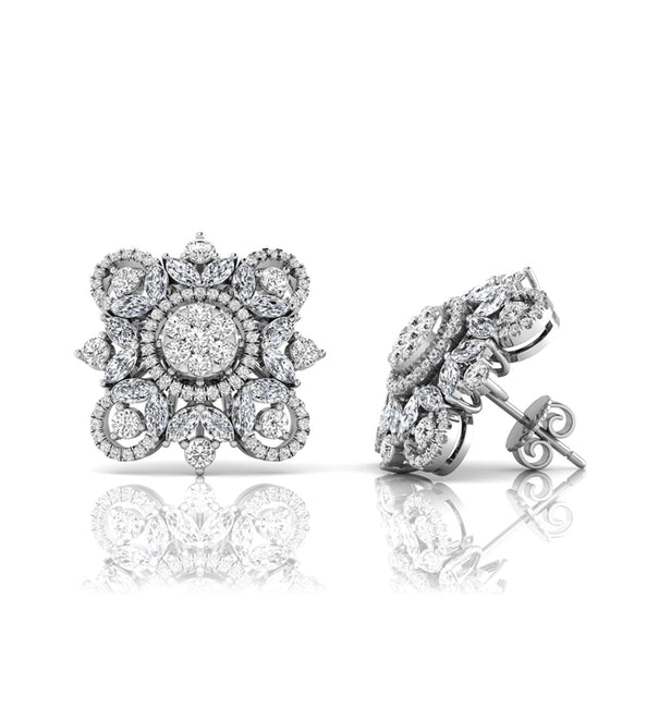 Round & Marquise Cut CZ Stone Frame Floral Inspire Stud Earrings (5 5/9 TCW)