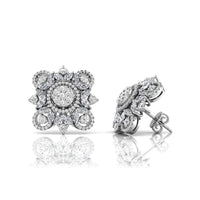 Round & Marquise Cut CZ Stone Frame Floral Inspire Stud Earrings