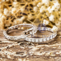 Round Cut Moissanite Inside Outside Huggie Hoop Earrings For Wedding Gift