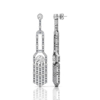 Round & Baguette Cut CZ Stone Edwardian Dangle Earrings