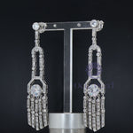 Round & Baguette Cut CZ Stone Edwardian Dangle Earrings