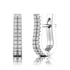 U Shape Two Row Huggie Earrings In Round Cut Moissanite