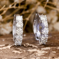 Round Cut Moissanite Five Stone Small Huggie Hoop Earrings For Women & Girl