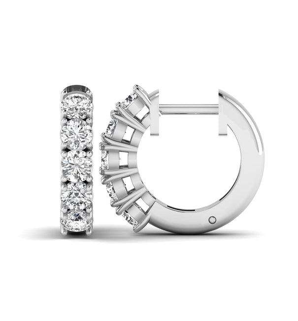 Round Cut Moissanite Five Stone Small Huggie Hoop Earrings For Women & Girl