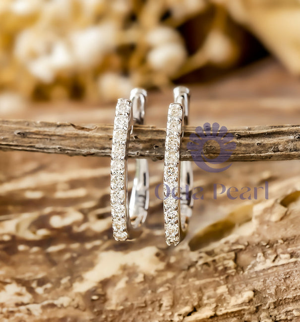 Round Cut Moissanite Huggie Hoop Earrings For Child & Women