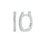 Pair of silver hoop earrings with diamond accents on a white background