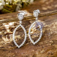 Round Moissanite Open Marquise Drop Earrings In 10K Gold