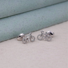 Round Moissanite Dainty Minimalist Bicycle Stud Earrings - alternate view