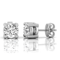 Round Moissanite Minimalist Solitaire Stud Earrings 14K Gold