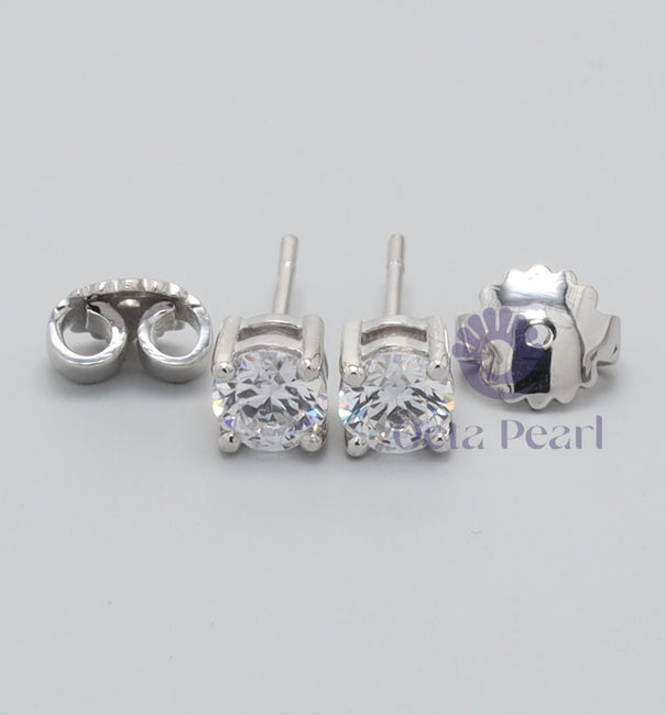 Solitaire Round Moissanite Push Back Stud Earrings