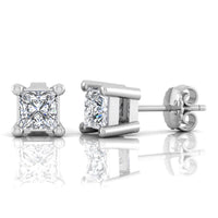Princess CZ Stone Solitaire Stud Earrings Push Back