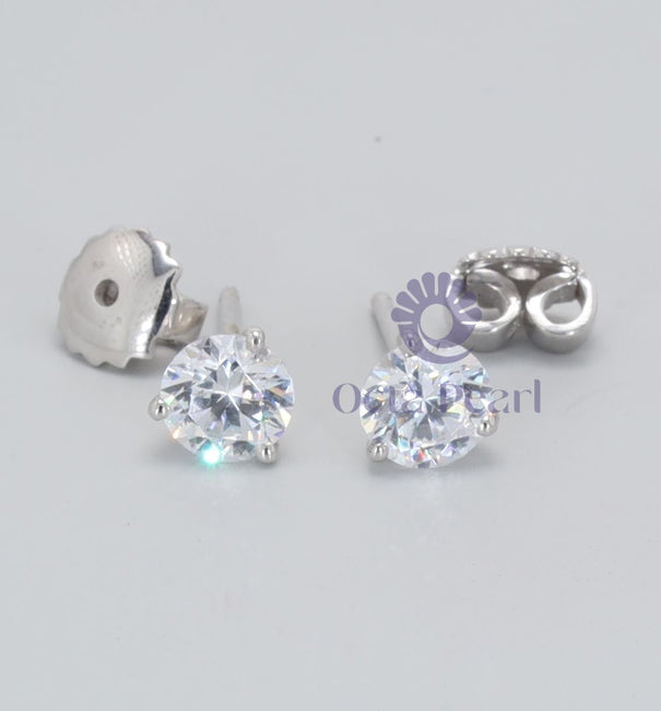 Solitaire Stud Push Back Earrings Round Moissanite