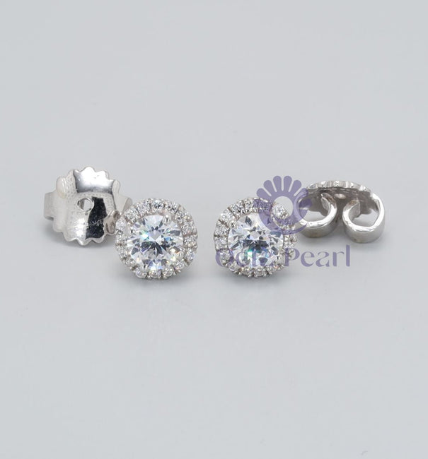 Halo Moissanite Stud Earrings Push Back