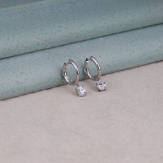 Huggie Hoop Earrings With Oval Moissanite Solitaire Drops - alternate view