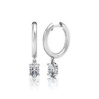 Huggie Hoop Earrings With Oval Moissanite Solitaire Drops