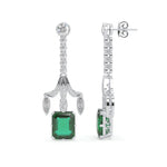 Silver earrings with green gemstones on a white background, Emerald Cut Green CZ Gemstone Vintage Drop Chandelier Earrings For Party Wear