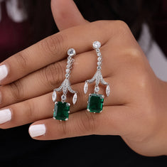 Emerald Cut Green CZ Gemstone Vintage Drop Chandelier Earrings For Party Wear - alternate view