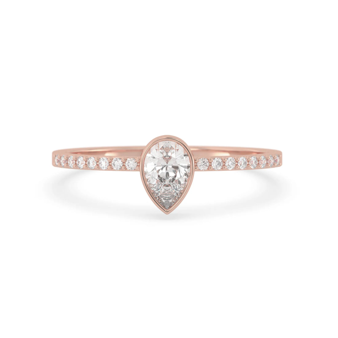 OctaPearl Pear Cut Bezel Set Lab Grown Diamond Pave Engagement Ring