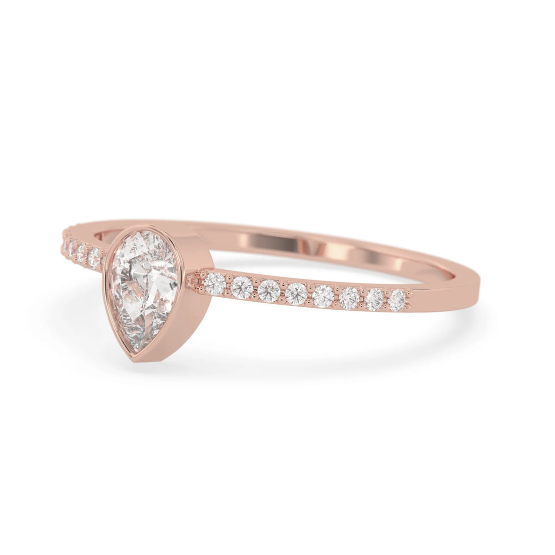 OctaPearl Pear Cut Bezel Set Lab Grown Diamond Pave Engagement Ring