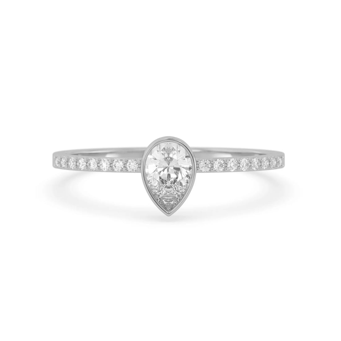 OctaPearl Pear Cut Bezel Set Lab Grown Diamond Pave Engagement Ring