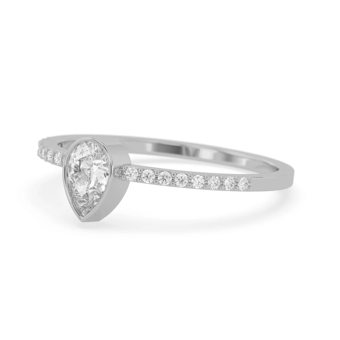 OctaPearl Pear Cut Bezel Set Lab Grown Diamond Pave Engagement Ring