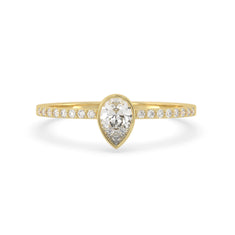 OctaPearl Pear Cut Bezel Set Lab Grown Diamond Pave Engagement Ring