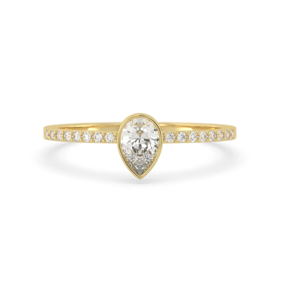 OctaPearl Pear Cut Bezel Set Lab Grown Diamond Pave Engagement Ring