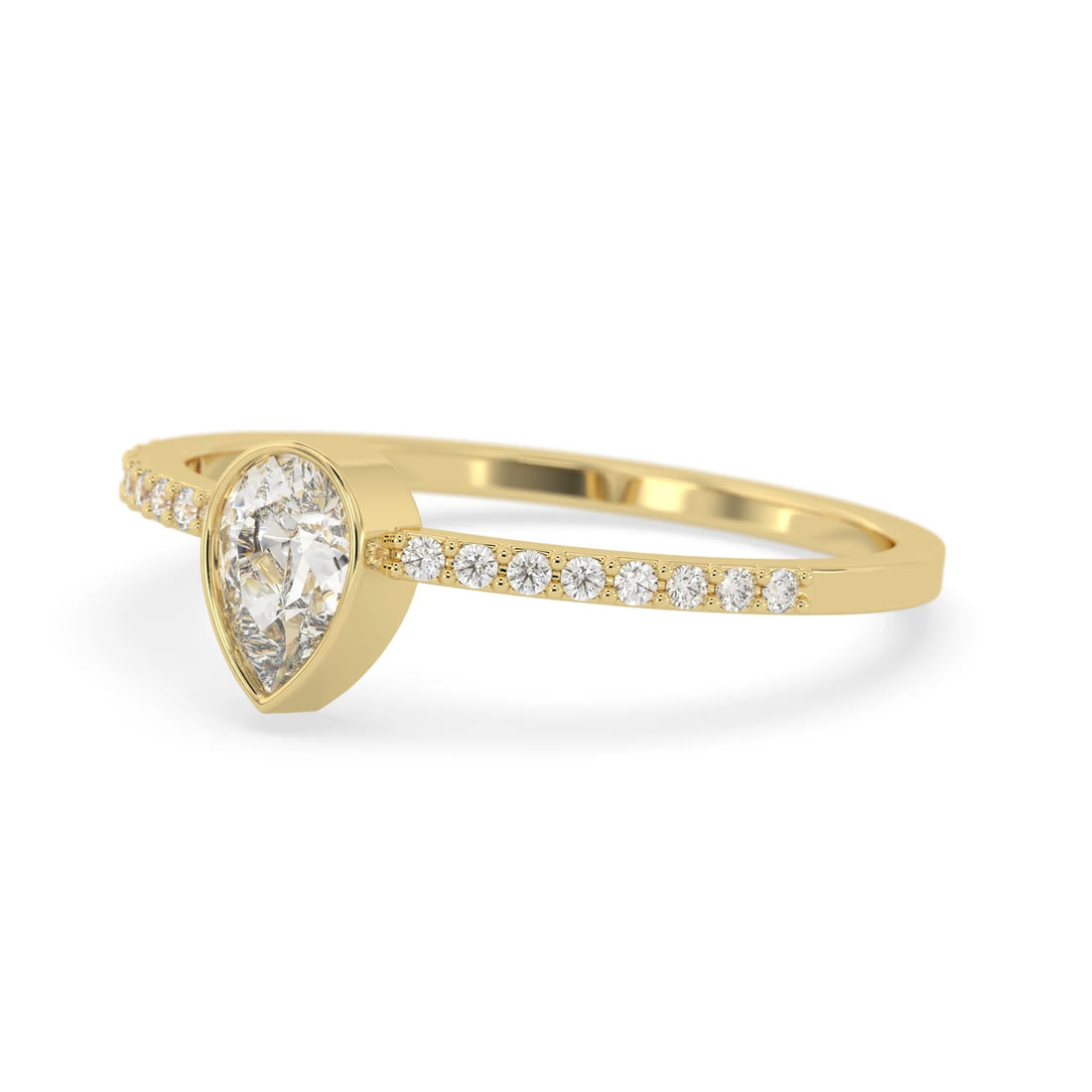 OctaPearl Pear Cut Bezel Set Lab Grown Diamond Pave Engagement Ring
