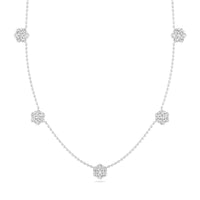14K White Gold Lab Grown Diamond Cluster Necklace: Dainty Flower Pendant