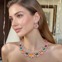 Luxury Multi Color Oval Cut CZ Statement Necklace Set
