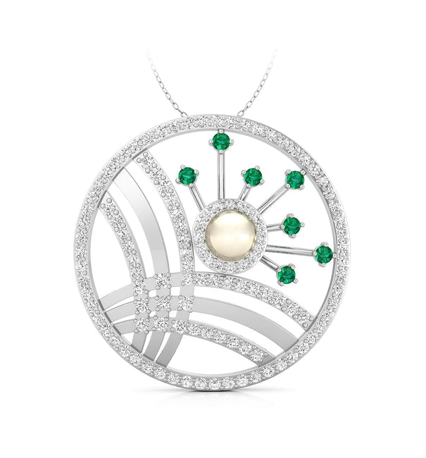 Geometric Style Pearl With Round CZ Stone Circle Shape Pendant For Wedding Gift