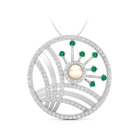 Geometric Style Pearl With Round CZ Stone Circle Shape Pendant For Wedding Gift