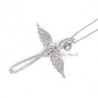 Women’s Round Moissanite Angel Wings Cross Religious Pendant