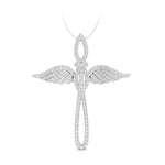 Women's Round Moissanite Angel Wings Cross Religious Pendant For Christmas Gift