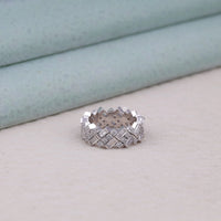 Silver ring with geometric design, handmade moissanite ring, gift for bride, bridal accessories, moissanite gift ring, engagement gift, wedding gift ring, anniversary jewelry, unique engagement ring, moissanite bridal ring, classic eternity band,