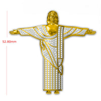 Gold and diamond-encrusted statue with measurement on a white background